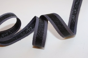 15 mm. mørkegråt grosgrainbånd med blank sort stribe
