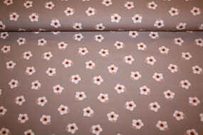 Blomstret bomuldsjersey \'Sweet Flower Taupe\'