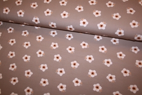 Blomstret bomuldsjersey 'Sweet Flower Taupe'
