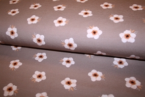 Blomstret bomuldsjersey \'Sweet Flower Taupe\'