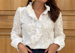 Hvid bomuld broderie Anglaise 'Alba'