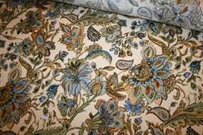 100% hør stof med orientalsk print i grønne og blå nuancer