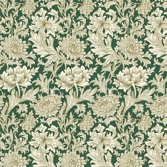 William Morris bomulds stof \'Chrysanthemum Toile Forest\'