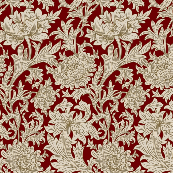 William Morris bomulds stof \'Chrysanthemum Tonal Crimson\'