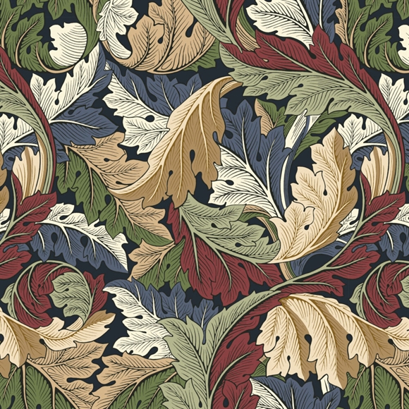William Morris bomulds stof \'Acanthus Ink\'