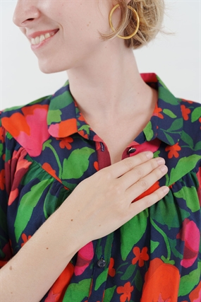 Vævet viskose med store blomster \'Roseraie\'