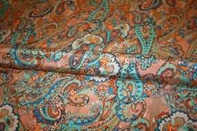 Silke crepe de chine stof med paisley print