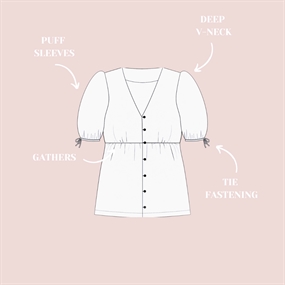 Snitmønster til bluse med pufærmer \'Florie\'