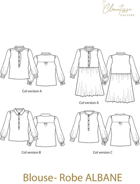 Symønster til skjortebluse og kjole med flæsedetaljer