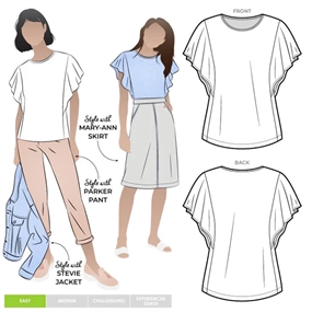 Snitmønster til bluse 'Posie Knit Top' str. 32-44