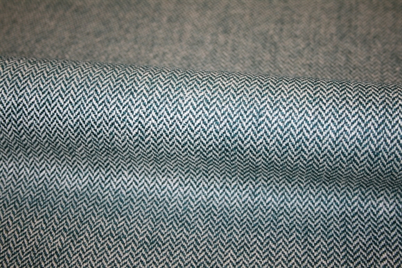 Petrol/sand sildebensvævet uld stof fra Italien