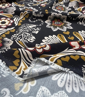 Vævet viskose stof med orientalske tigre