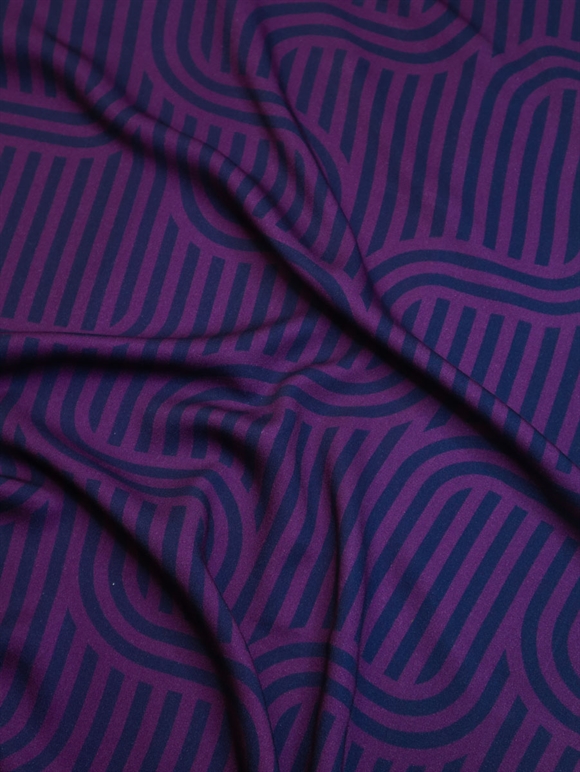 Twillvævet viskose stof med grafisk print \'Ziggy Cerise\'