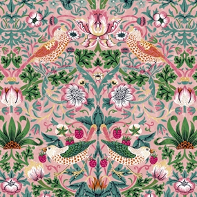 William Morris bomulds stof 'Strawberry Thief Blush'